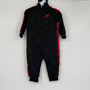 Nike Baby Boys Long Sleeve Tricot Taping Full Zip Coverall Logo Black One Piece